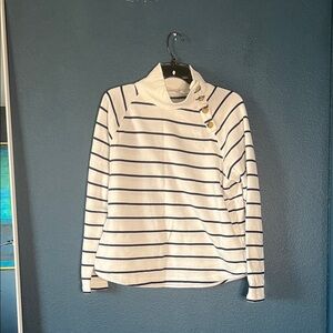 J. Crew White and Blue Knit Top